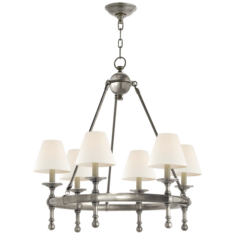 Chapman & Myers Classic Mini Ring Chandelier, Hand-Rubbed Antique Brass, Fabric