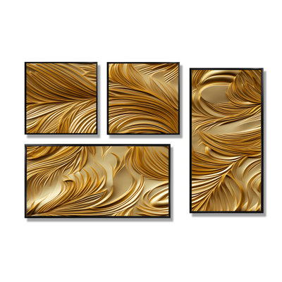 Golden Feathers Serenity IV - grandes plumes, impressions sur toile 4 pièces