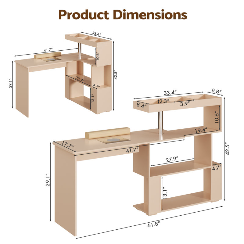  Table à manucure rotative réversible Kylan, Naturel