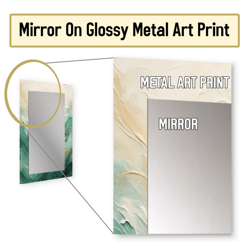 Gold And Black Soft Wave Fusion V - Abstract Shapes Decorative Mirror, Green Wall Mirror, Printed Metal Art, 32" x 24"