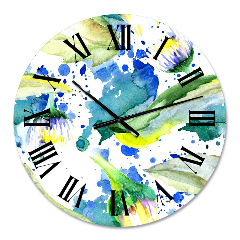 Daisy Flowers Aquarelle Impression I - Horloge murale traditionnelle, Moyen
