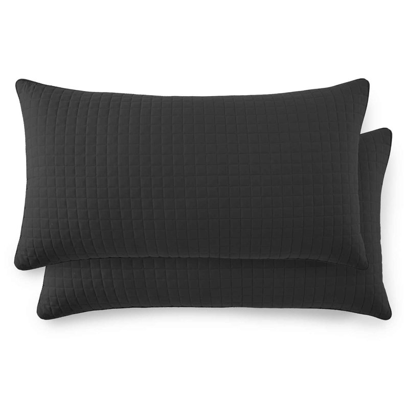 Ensemble de 2 taies décoratives matelassées en microfibre à bordure carrée et à bords passepoilés Southano, Noir