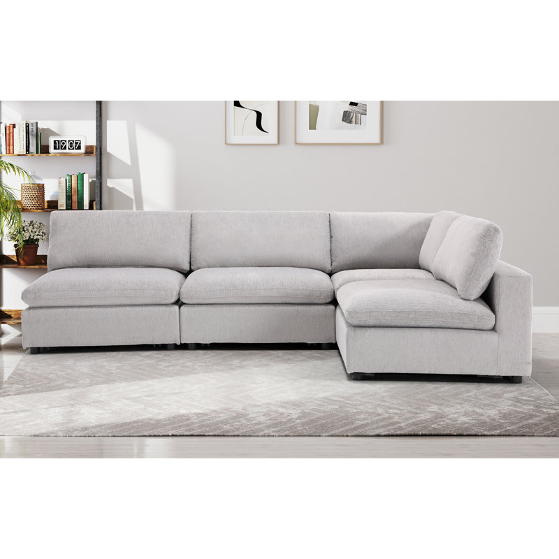 Canapé modulaire rembourré 4 pièces Nuccio, Gris clair
