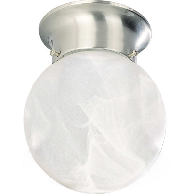  Marti 1-Light Indoor Brushed Nickel Mini Flush Mount Ceiling Fixture with Alabaster Glass Round Orb Sphere Globe Shade
