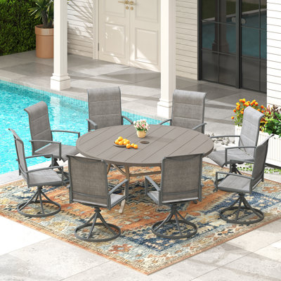 60" Round Patio Dining Set For 8 With Swivel Chairs