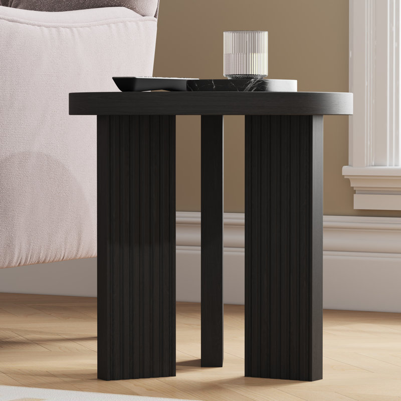 Mid-Century Modern Round End Table, Black