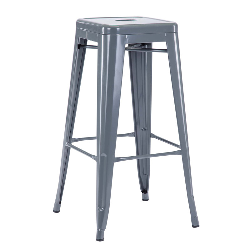 Akhila Stainless Steel Outdoor Stool, Glossy Grey