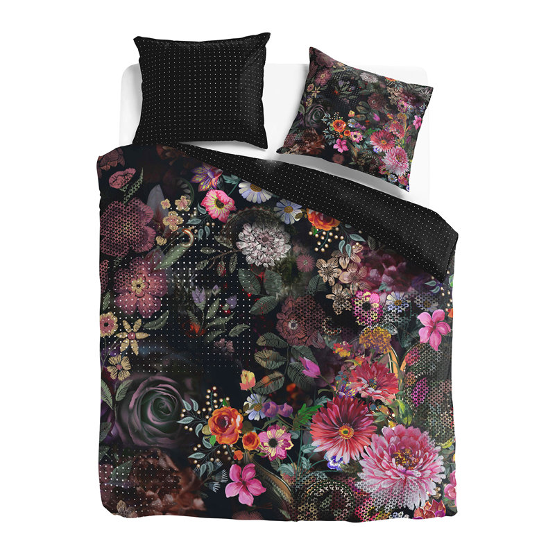 Black/Pink Organic Satin 200 TC Reversible Duvet Cover, 140 x 220cm + 2 Pillowcases (60 x 70cm)