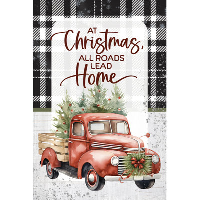 Art de table mural en bois avec chevalet et crochets At Christmas All Roads - 4 po x 6 po