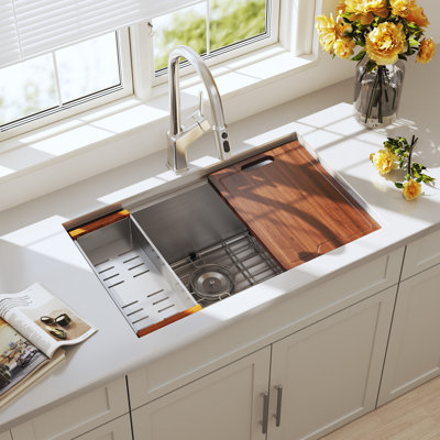 Blenzia 27 Inch Undermount Workstation Kitchen Sink 16 Gauge Stainless Steel Single Bowl Handmade Sink with Accessories Combo 27" x 18" x 9"