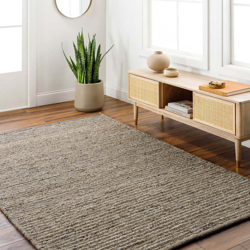 Miramar Wool Striped Area Rug, Rectangle 10' x 14', Taupe