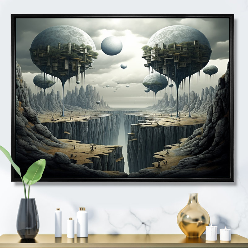 «Mind-Blowing», art mural surréalisme, Cadre d'angle fermé doré, H 24 po x l 32 po x P 1 po