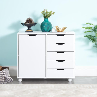 5-Drawer Office File Cabinet with Wheels – Wood Storage Cabinet & Drawer Dresser for Documents, Supplies & Clothes, Space-Saving Rolling Organizer for by Inbox Zero