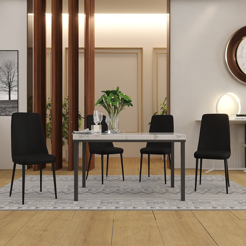 Hankerson Faux Leather Padded Seat w/Metal Legs for Living & Dining Room, Kitchen, Bedroom & Offices, Black