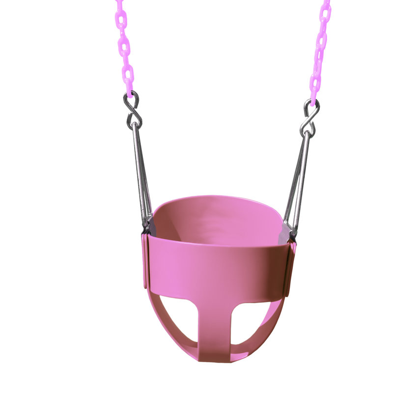 Pink Polymer Full Bucket Toddler Swing with Coated Chains