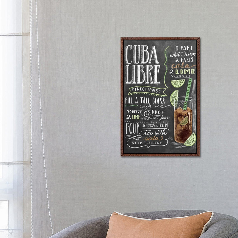 Cuba Libre Recipe - Print on Canvas, 66.04cm H x 45.72cm W x 3.81cm D, Classic Brown Wood Floater Framed