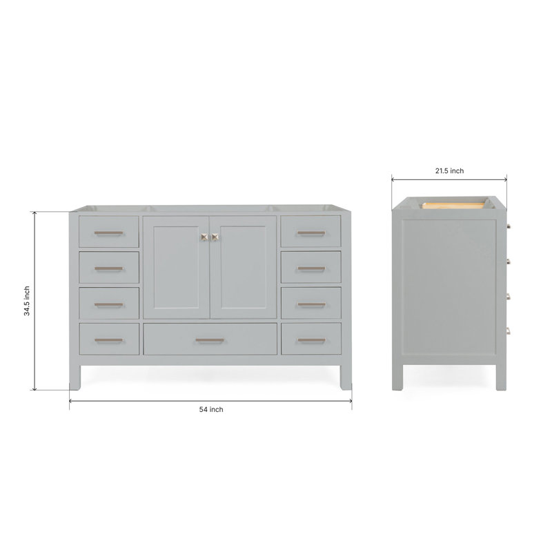 Cambridge 54'' W Bathroom Vanity Base, Gray, Brushed Nickel