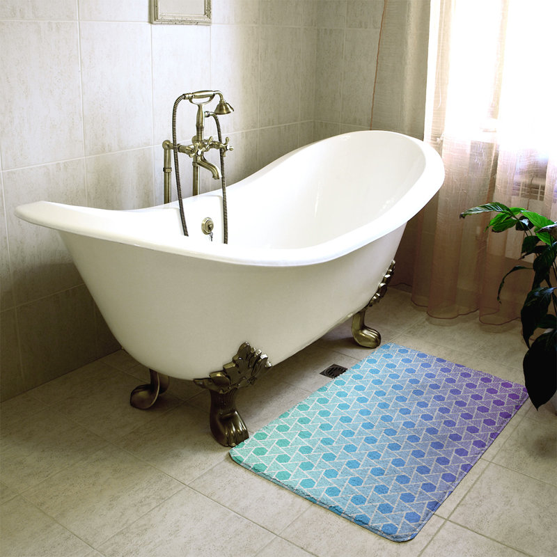 Tapis de bain géométrique anti-dérapant en forme d’hexagones et de triangles Rainbow, l 21 po x L 34 po, Dégradé paon