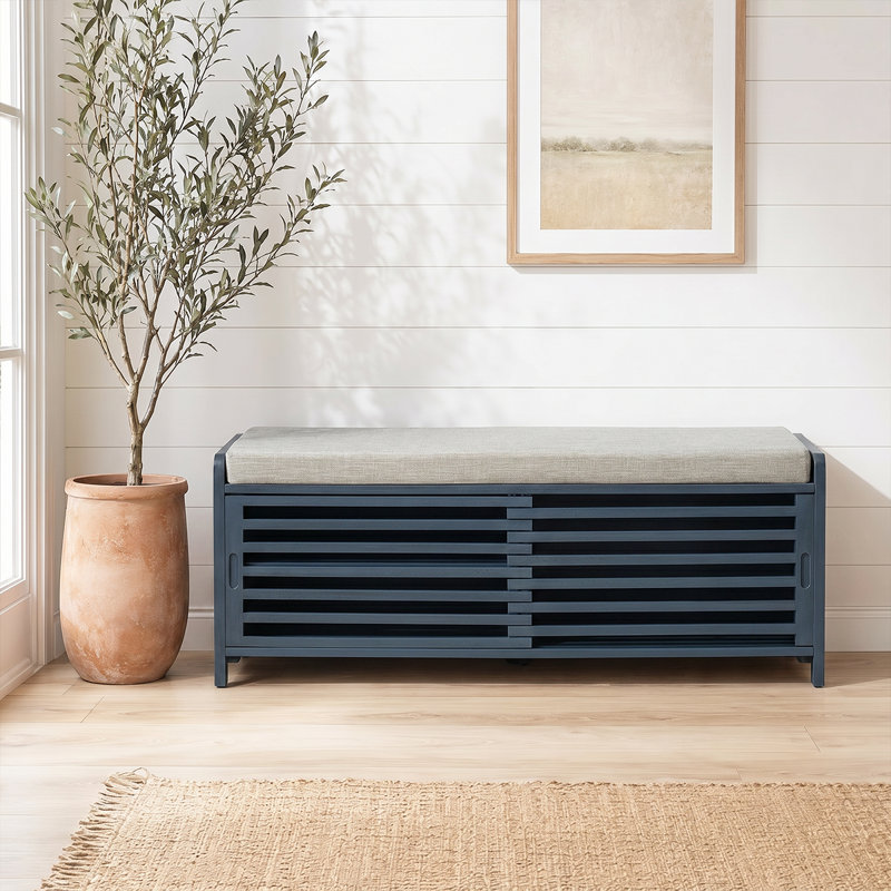 Banc de rangement rustique avec coussin pour porte d'entrée pour chaussures et accessoires, Marine