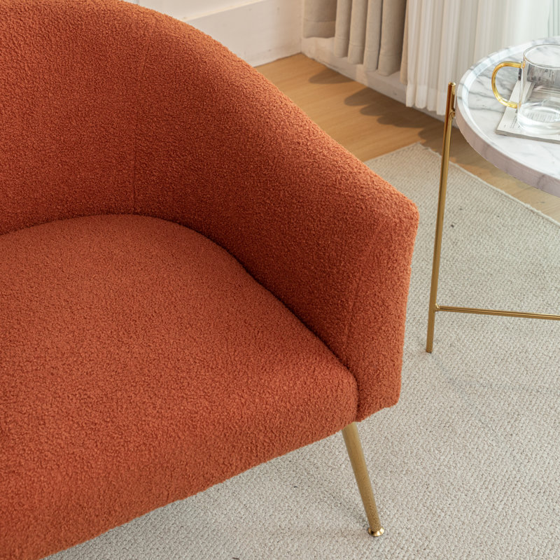 Fauteuil demi-tonneau Jameila, Fausse fourrure orange, Doré, 2