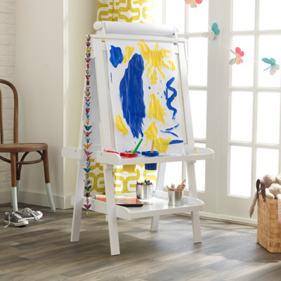 Deluxe Wooden Easel with Chalkboard and Dry Erase Surfaces, Paper Roll and Paint Cups
