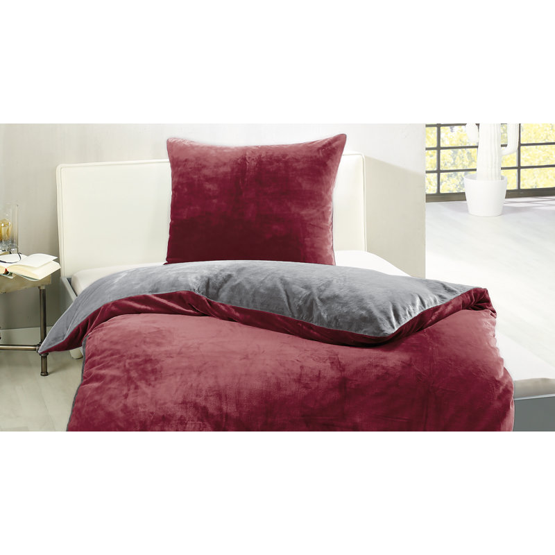 Cashmere Feeling Duvet Cover Set, Dark Red/Grey, Single - 1 Pillowcase (80 x 80 cm)