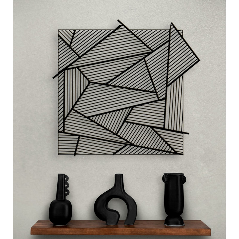 Abstract and Geometric Lines Metal Wall Art & Wall Hanging Decor, Matte Black, 9" H x 10" W