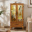 Vitrine lumineuse - Vitrine élégante en verre avec tablettes réglables, 2 portes et 1 tiroir - Buffet de rangement pour le vin avec ampoule incluse - Finition chêne clair