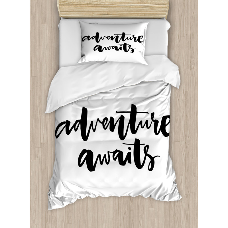 Twin Adventure Awaits Black and White Duvet Cover Set