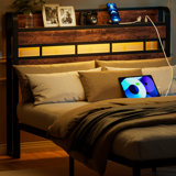 Full/Queen/King Headboard Adjustable Height with LED Light, Backrest with Shelf, Charging Station