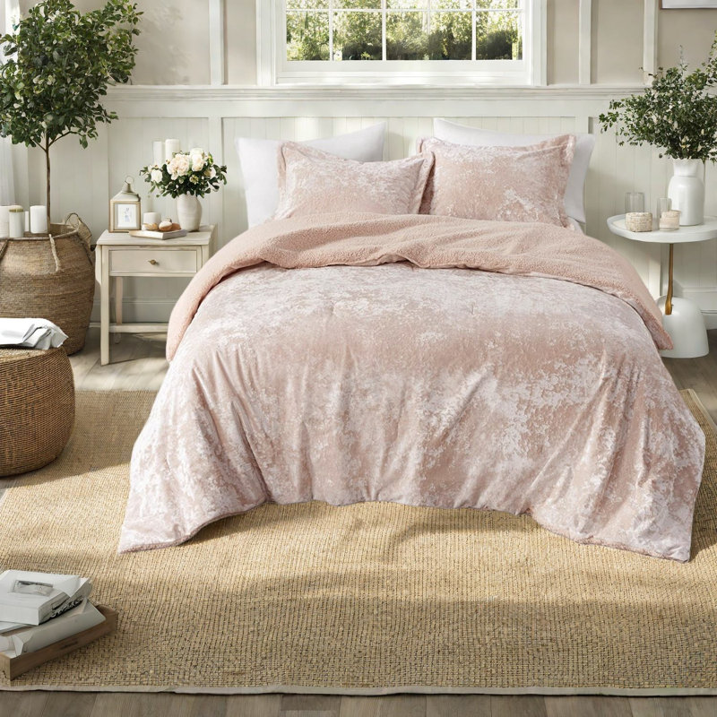 Luxurious Velvet Bedding Sets, Polyester Plush Comforter With Cozy Sherpa
