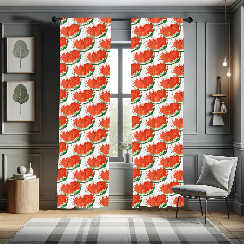 Paire de rideaux semi-transparents avec passe-tringle Watermelon, 28 po x 63 po