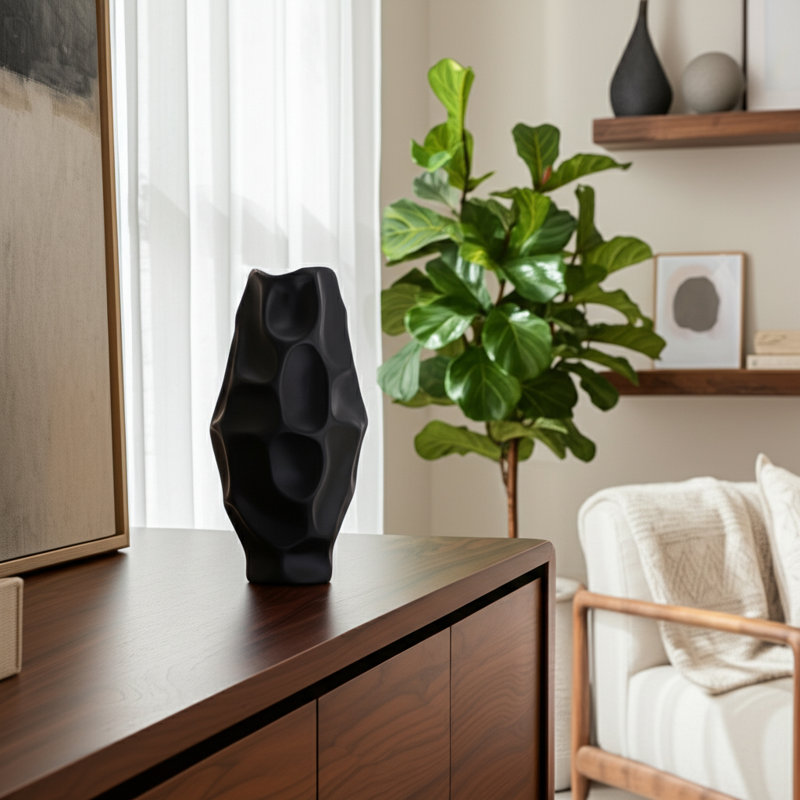 Antwerp Handmade Stoneware Table Vase, 17" H x 8" W x 8" D, Black