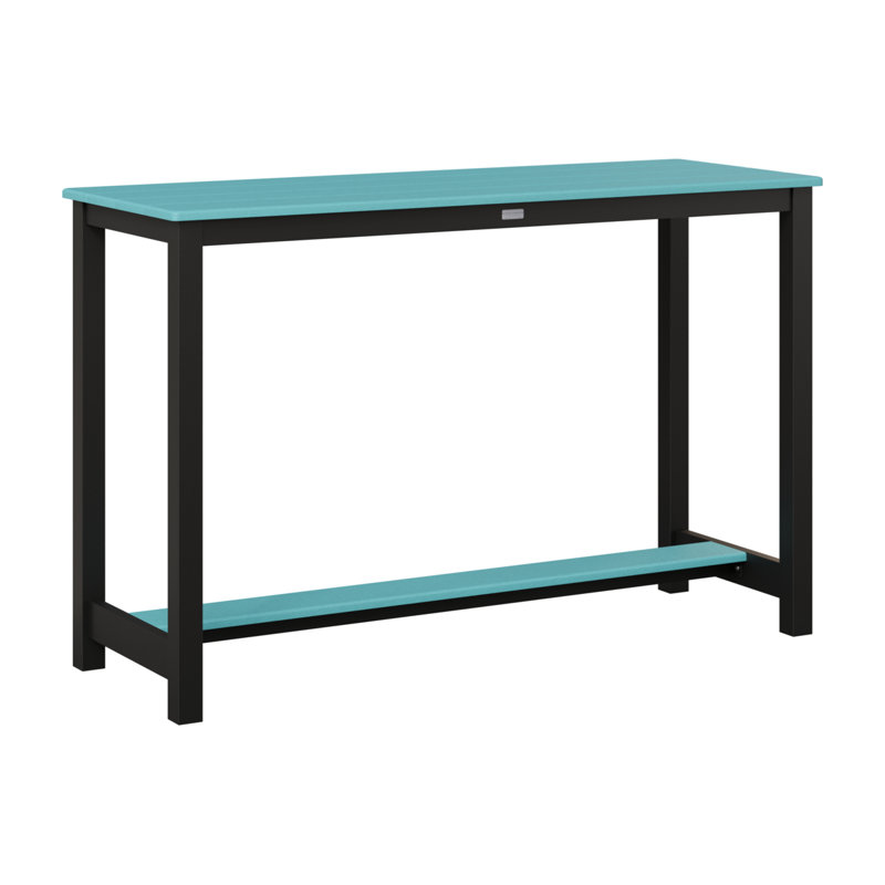Balcony Outdoor Rectangle Bar Table, 38.5" H x 60" W x 22" D, Matte Black, Aruba Blue