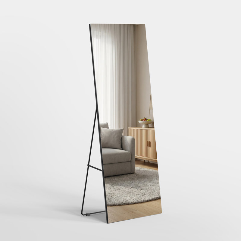 Frameless Full Length Tempered Glass Mirror with Stand, 10-Year Anti-Desilvering, 71" x 24"