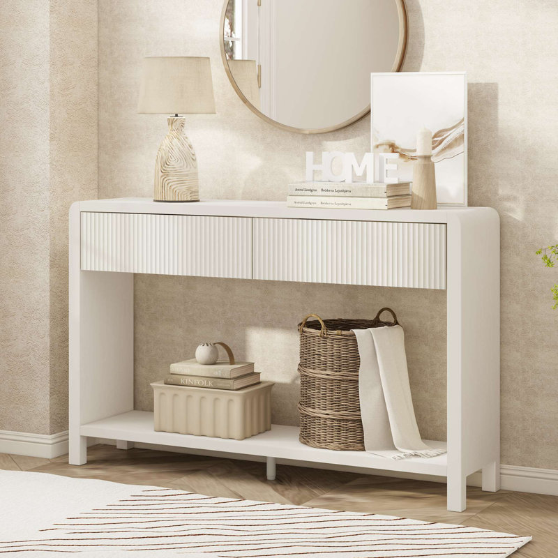 Guinna 2-Drawer Wood Console Table, White Oak