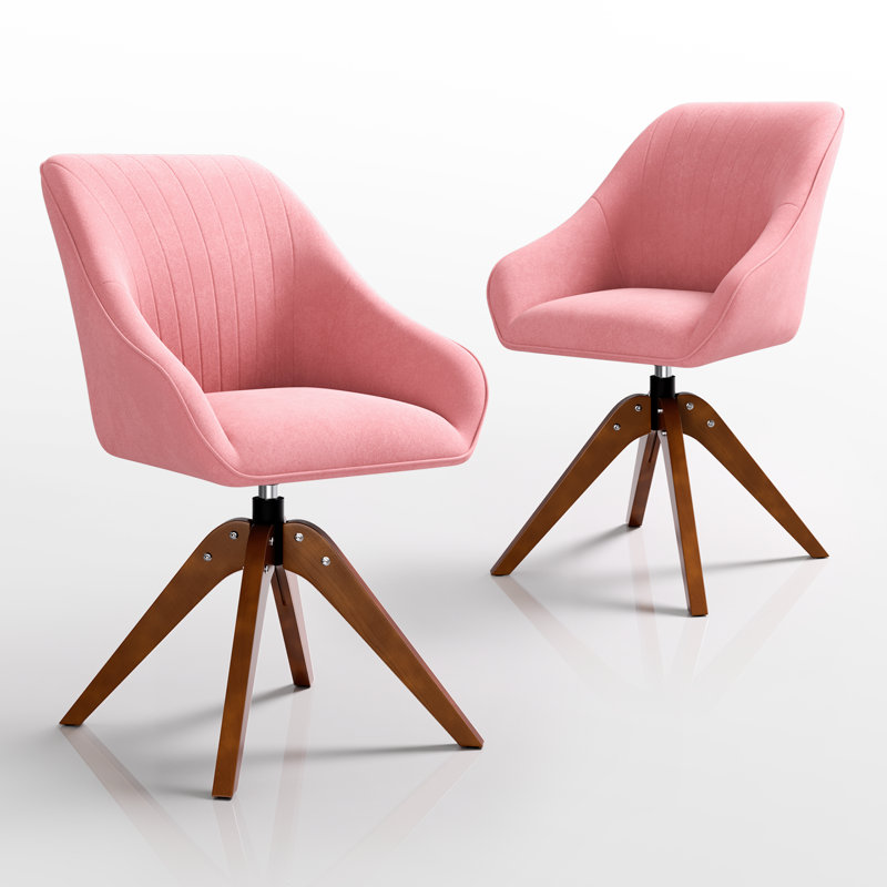 Swivel Accent Chairs, Upholstered Armchair Vanity Chairs Office Desk Chairs For Bedroom Home Makeup, Pink Cotton/Linen Blend