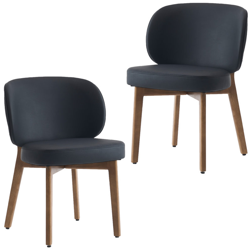 20.1" Extra Wide Upholstered Dining Chair, Side Chair with High Wingback, Armless Vanity Chair With Solid Wood Legs For Dining Living Room Vanity Office, Black, Set of 2
