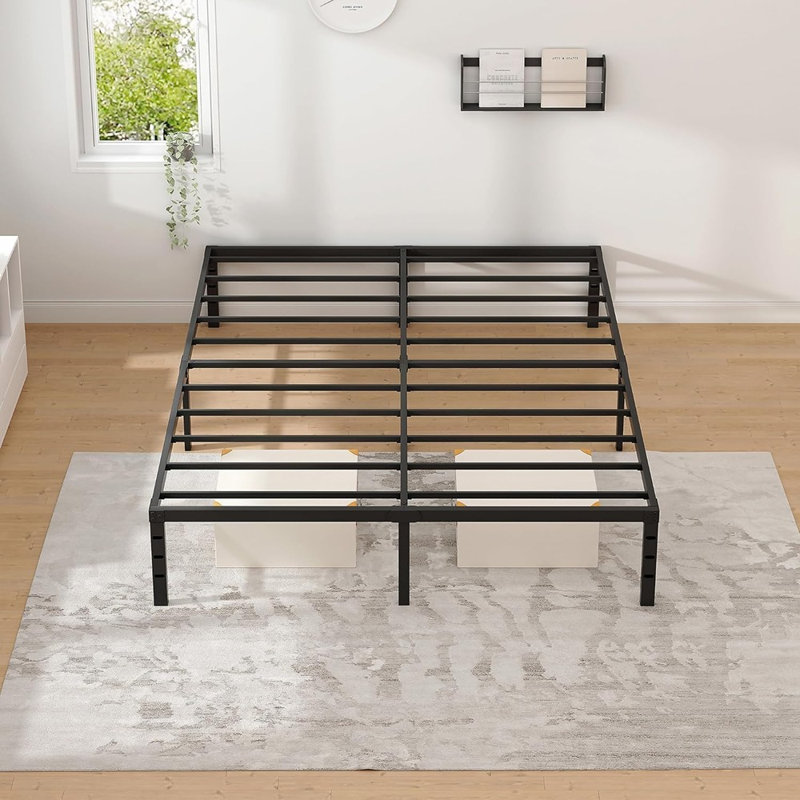 Grand cadre de lit en métal avec rangement sous le lit, lit plateforme robuste