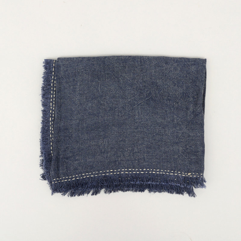 Jeté en lin tissé à la pierre avec franges - 52 po x 68 po, Indigo