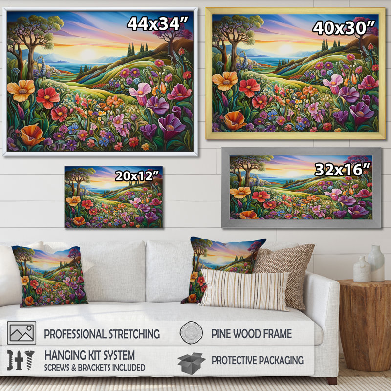 Célébration du printemps, campagne sauvage, impression sur toile, Cadre flottant noir, H 12 po x l 20 po x P 1 po