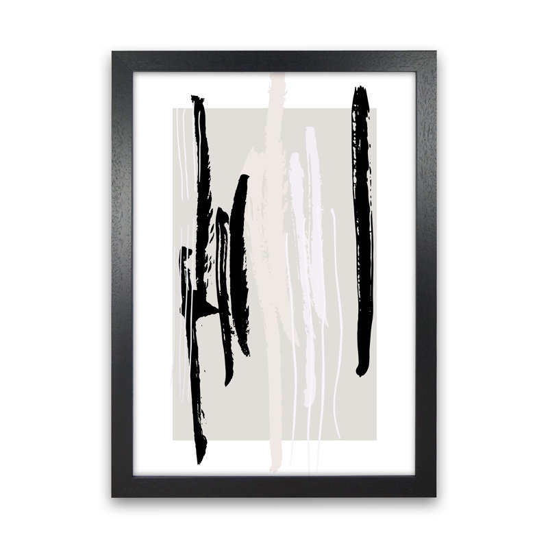 Abstracts Pennellate Linee Grey White Black3 by Planeta444 - Print, 34cm H x 25cm W x 3cm D, Black Framed