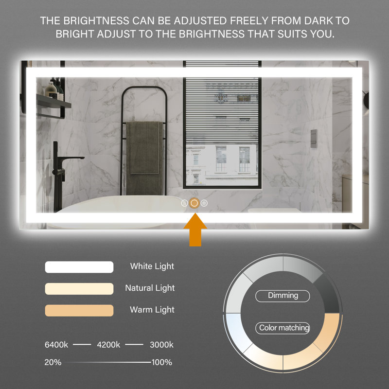 Janisia Glass Rectangle LED Mirror, 36" x 60"