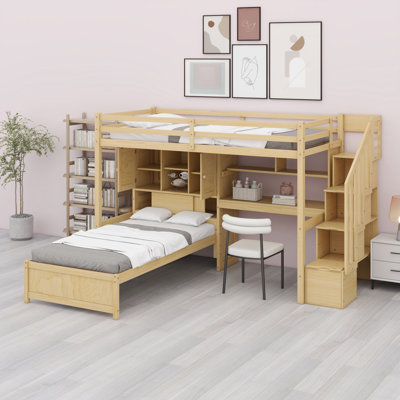 Loft Bed With Built-In Desk And Staircase