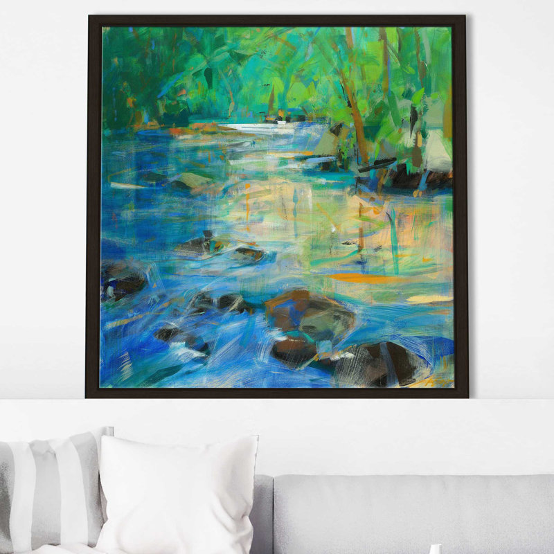 Centrage par Angela Saxon - Peinture, Cadre flottant espresso, H 21,5 po x l 21,5 po x P 2 po