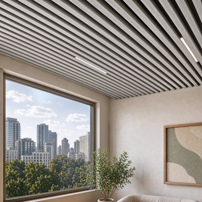Ensemble de tube de plafond à chicane 78,7 po avec tiges de suspension et quilles, système de plafond acoustique décoratif en PVC lisse