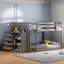 Lit superposé double avec teinte grise et rangement fonctionnel, 4 tiroirs et 3 tablettes, bois massif pour les options de rangement dans la chambre à coucher, surdimensionné, cadre A-2134976822-2134976818