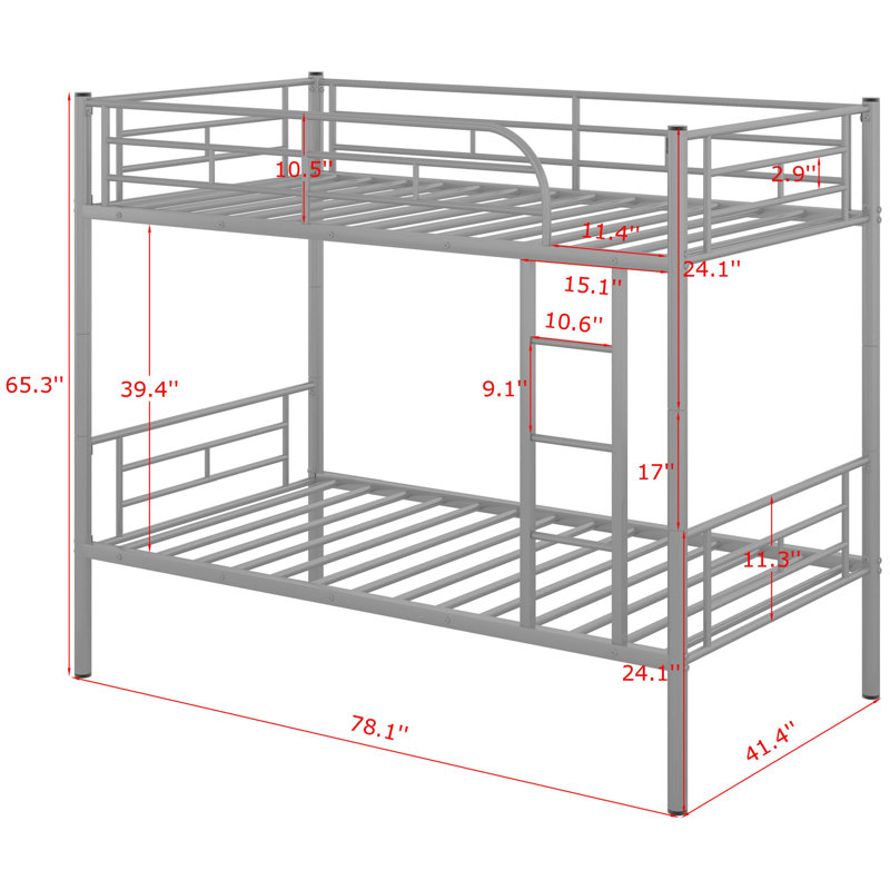Esliabeth Twin Over Twin Metal Bunk Bed, Silver