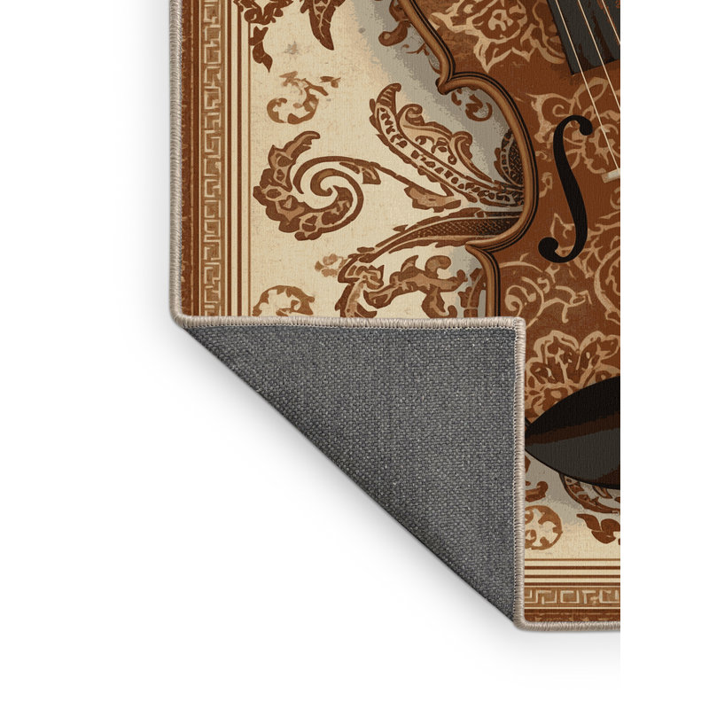 Tapis oriental doux et moelleux à motif oriental de couleur violon - beige, 7 x 9