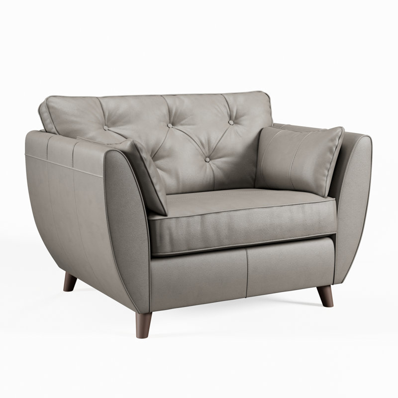 Marylin Leather Snuggle Chair, Stone Grey, Dark Wood